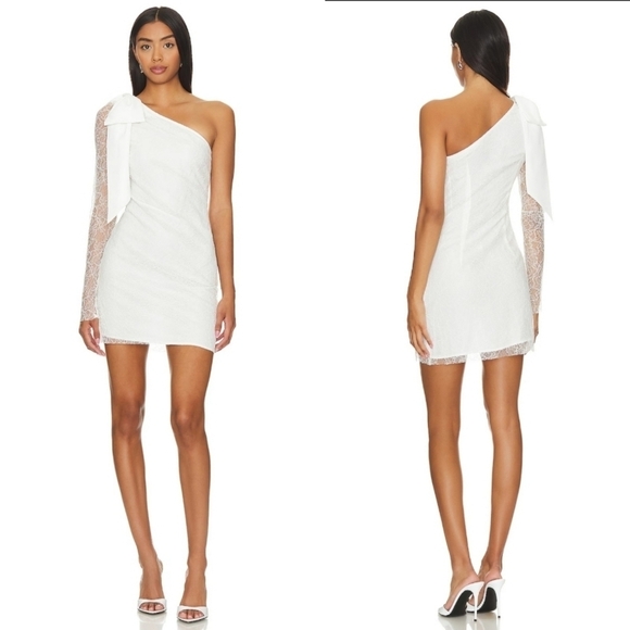 Lovers and Friends Hollyn Lace Bow One Shoulder Mini Dress White Large - Picture 1 of 16